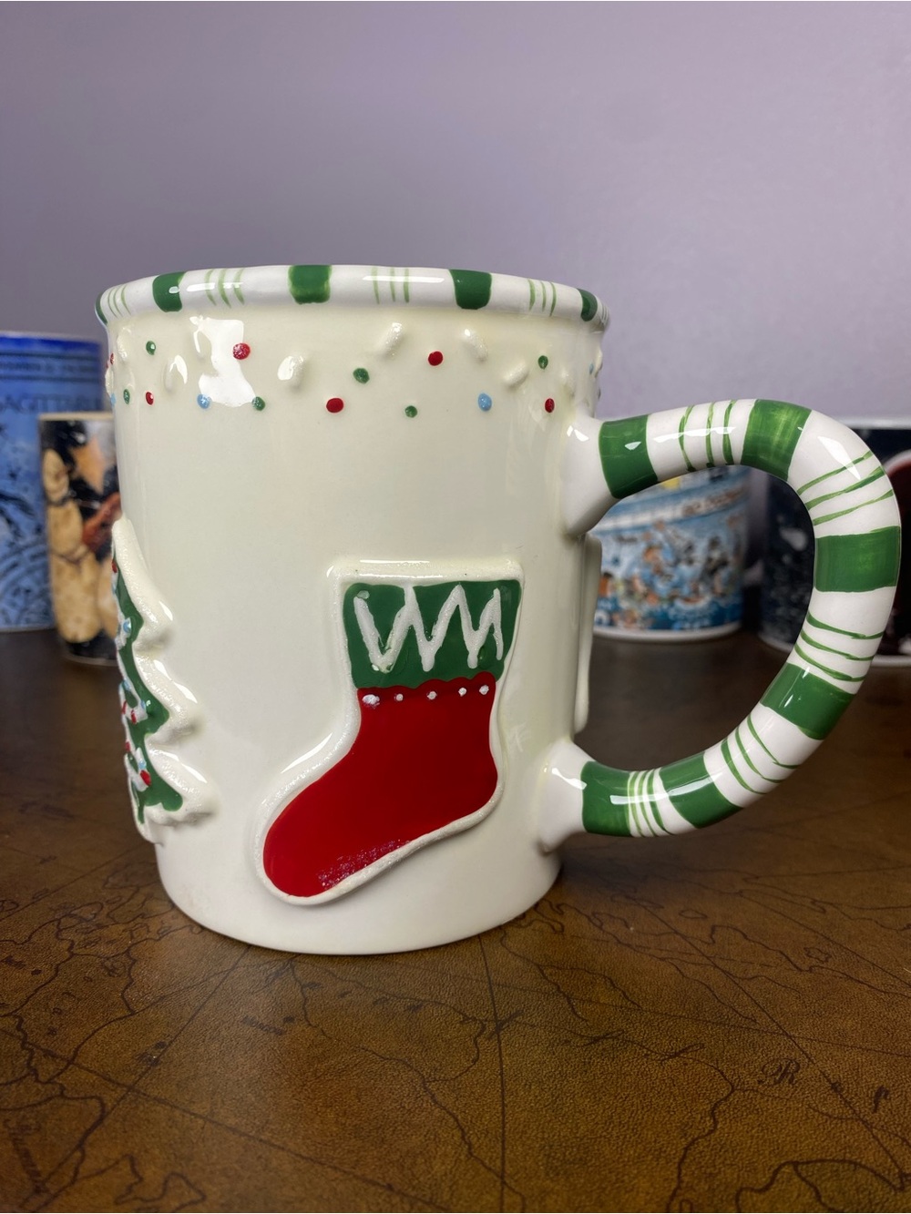 Vintage White Barn Candle Co Whimsical Christmas Raised 3D Latte Mug Cup
